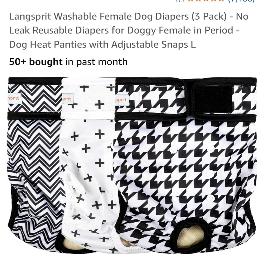 Langspirit Black and White Size Large Dog Diaper Set Of 3